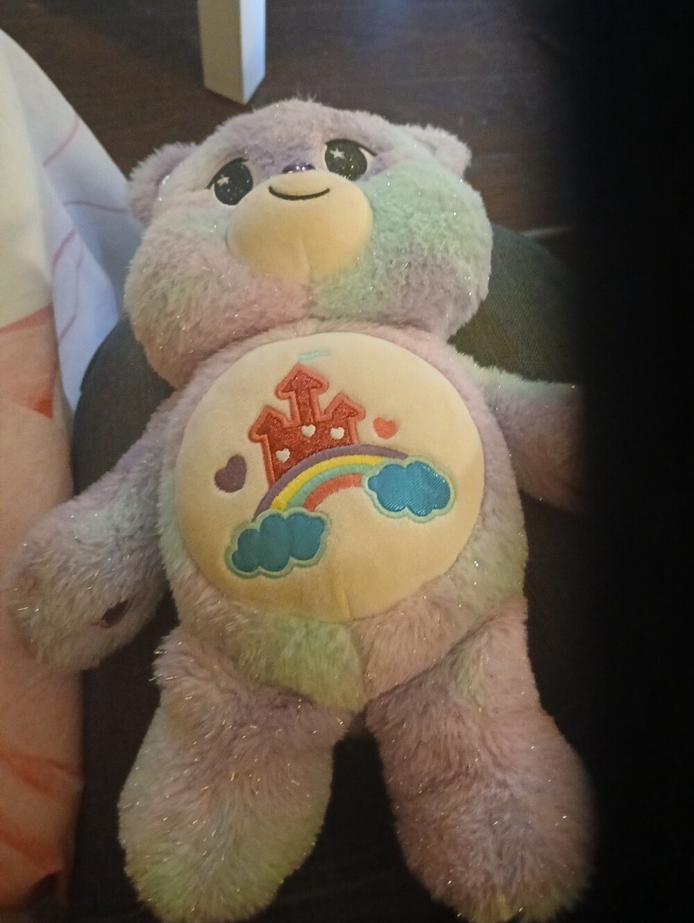 Sparkly Pastel Rainbow Castle Plush Bear - Multicolor